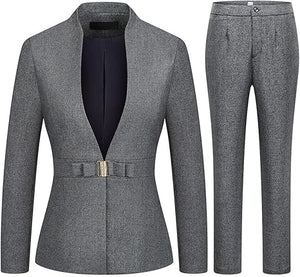 Women's Business Pant Suit Set 2 Piece Slim Fit Blazer Jacket One Button Buckle Closure Lady Work Suit for Office