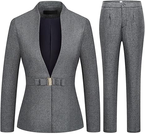 Women's Business Pant Suit Set 2 Piece Slim Fit Blazer Jacket One Button Buckle Closure Lady Work Suit for Office