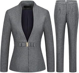 Women's Business Pant Suit Set 2 Piece Slim Fit Blazer Jacket One Button Buckle Closure Lady Work Suit for Office