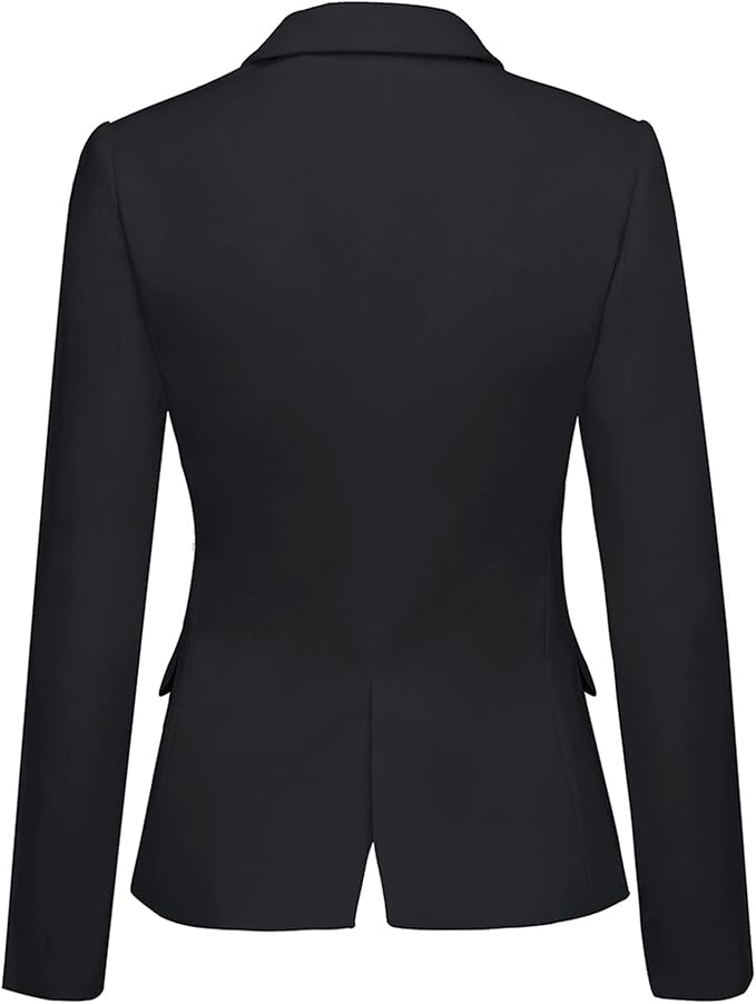 Womens Notched Lapel Pockets Button Work Office Blazer Jacket Suit