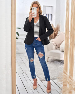 Womens Notched Lapel Pockets Button Work Office Blazer Jacket Suit