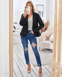 Womens Notched Lapel Pockets Button Work Office Blazer Jacket Suit