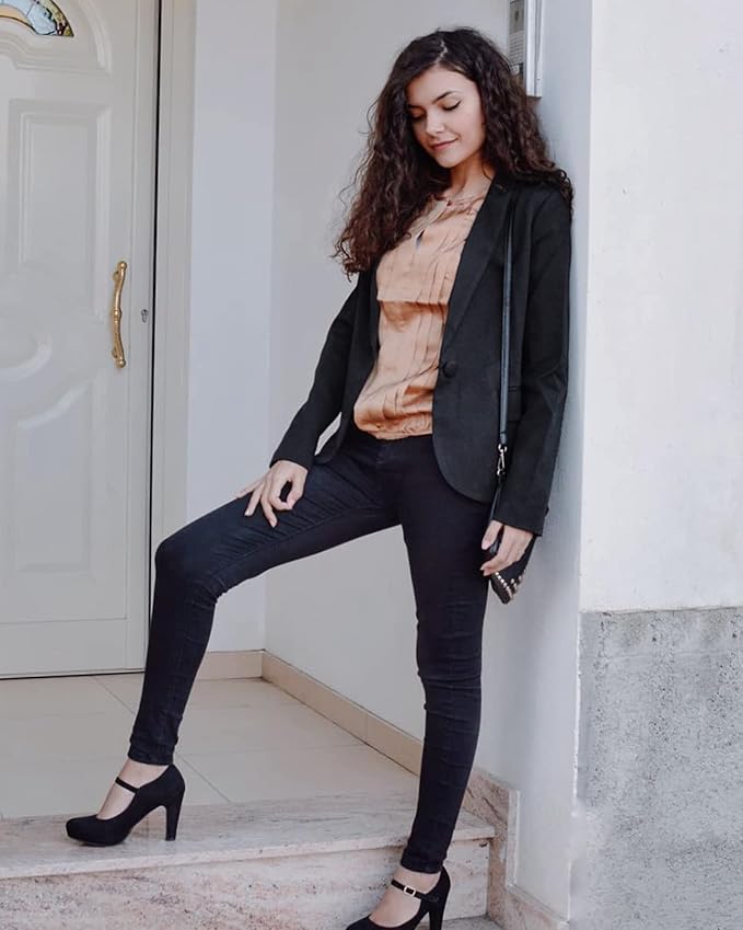 Womens Notched Lapel Pockets Button Work Office Blazer Jacket Suit