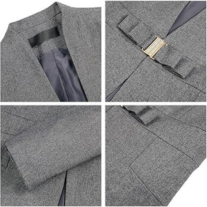 Women's Business Pant Suit Set 2 Piece Slim Fit Blazer Jacket One Button Buckle Closure Lady Work Suit for Office