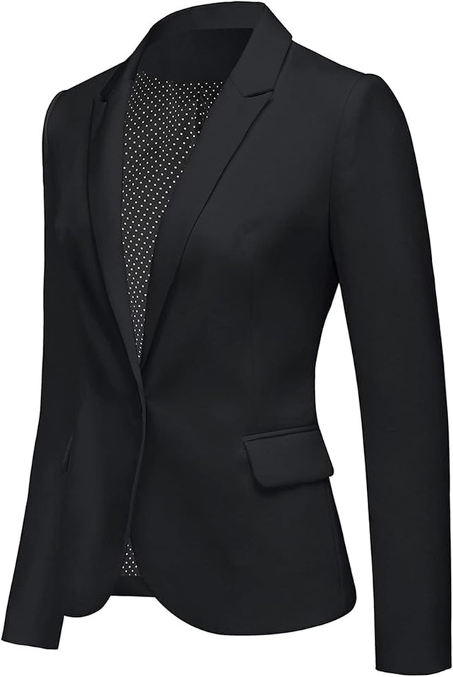 Womens Notched Lapel Pockets Button Work Office Blazer Jacket Suit