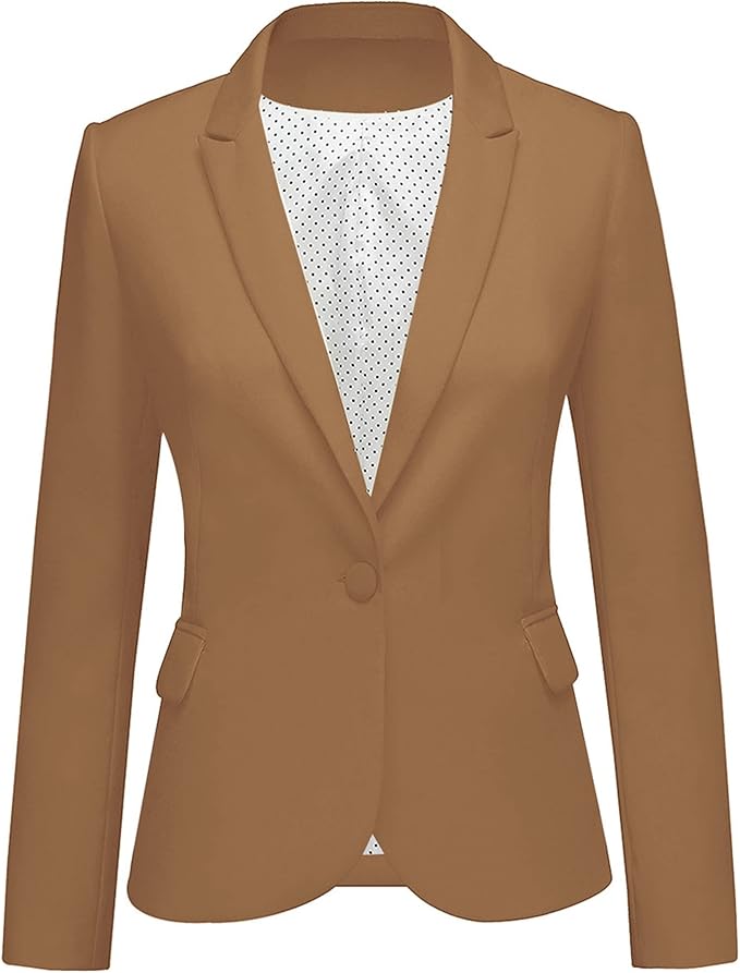 Womens Notched Lapel Pockets Button Work Office Blazer Jacket Suit