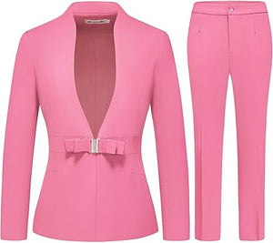 Women's Business Pant Suit Set 2 Piece Slim Fit Blazer Jacket One Button Buckle Closure Lady Work Suit for Office