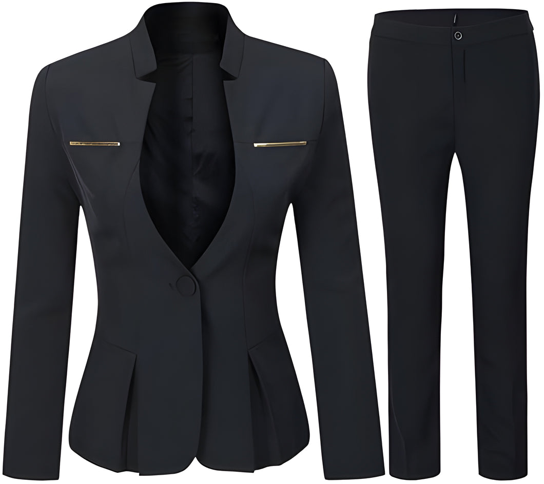 Women's Elegant Business 2 Piece Office Lady Suit Set Work Blazer Pant