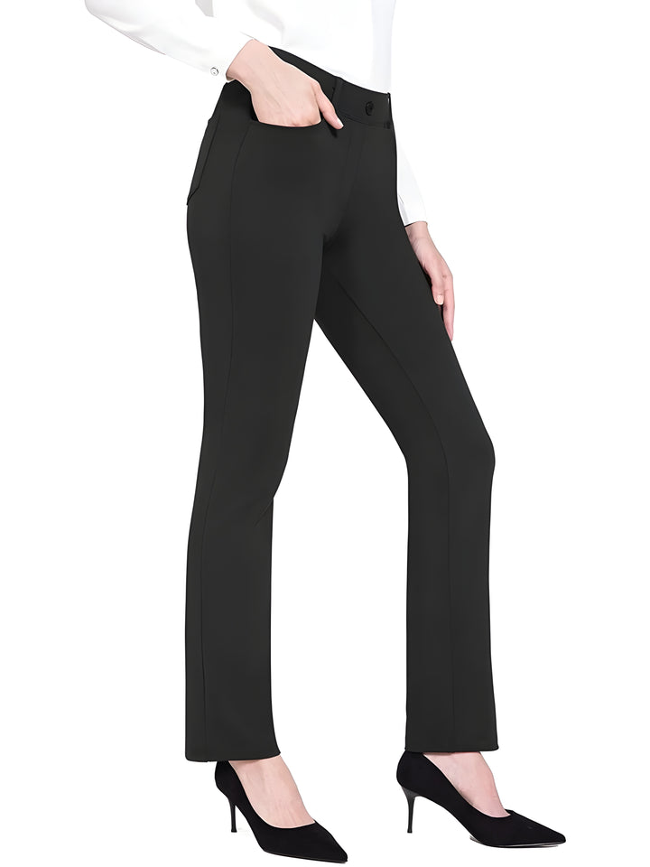 Women Casual Stretchy Pants Work Business Slacks Dress Pants Straight Leg Trousers with Pockets Black