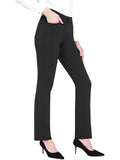 Women Casual Stretchy Pants Work Business Slacks Dress Pants Straight Leg Trousers with Pockets Black