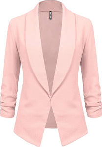 Women 3/4 Sleeve Blazer Open Front Cardigan Jacket Work Office Blazer Pink