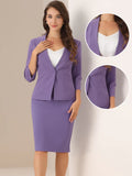 2 Pieces Collarless 3/4 Sleeves Blazer and Pencil Skirt Office Work Business Suit Set