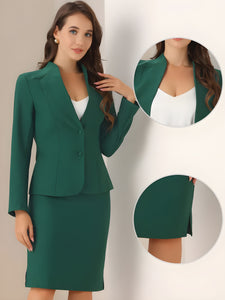 2pc Business Collarless Blazer and Formal Pencil Skirt Suit Sets