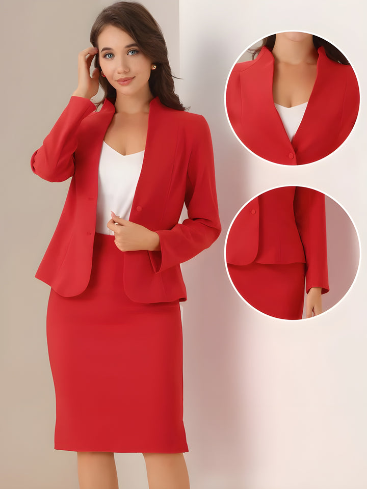2pc Business Collarless Blazer and Formal Pencil Skirt Suit Sets