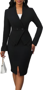 Women's Suits 2 Piece Skirt Set Business Work Outfits Blazer Dress Jacket Pencil Skirts Suit Sets