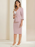 2 Pieces Collarless 3/4 Sleeves Blazer and Pencil Skirt Office Work Business Suit Set