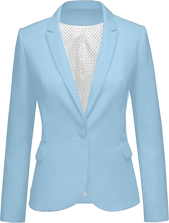 Womens Notched Lapel Pockets Button Work Office Blazer Jacket Suit