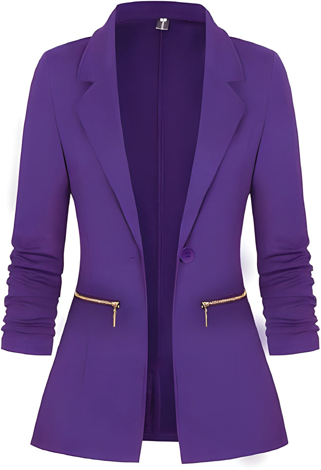 Women's Long Sleeve Blazer Open Front Cardigan Jacket Work Office Blazer with Zipper Pockets S-3XL