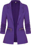 Women's Long Sleeve Blazer Open Front Cardigan Jacket Work Office Blazer with Zipper Pockets S-3XL