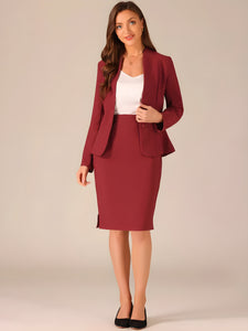 2pc Business Collarless Blazer and Formal Pencil Skirt Suit Sets
