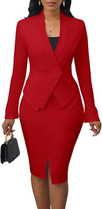 Women's Suits 2 Piece Skirt Set Business Work Outfits Blazer Dress Jacket Pencil Skirts Suit Sets