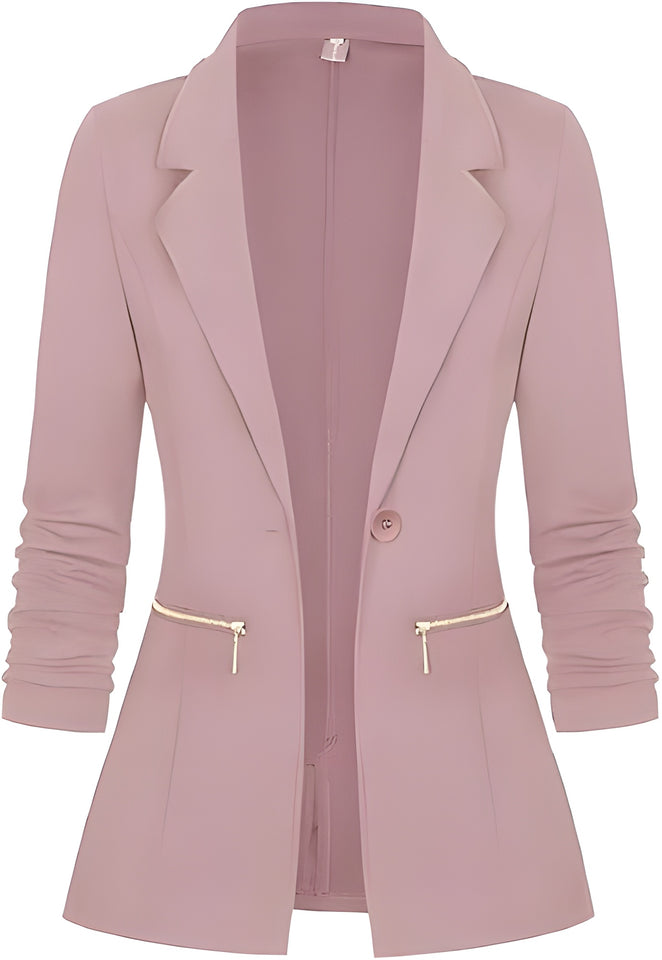 Women's Long Sleeve Blazer Open Front Cardigan Jacket Work Office Blazer with Zipper Pockets S-3XL
