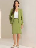2pc Business Collarless Blazer and Formal Pencil Skirt Suit Sets