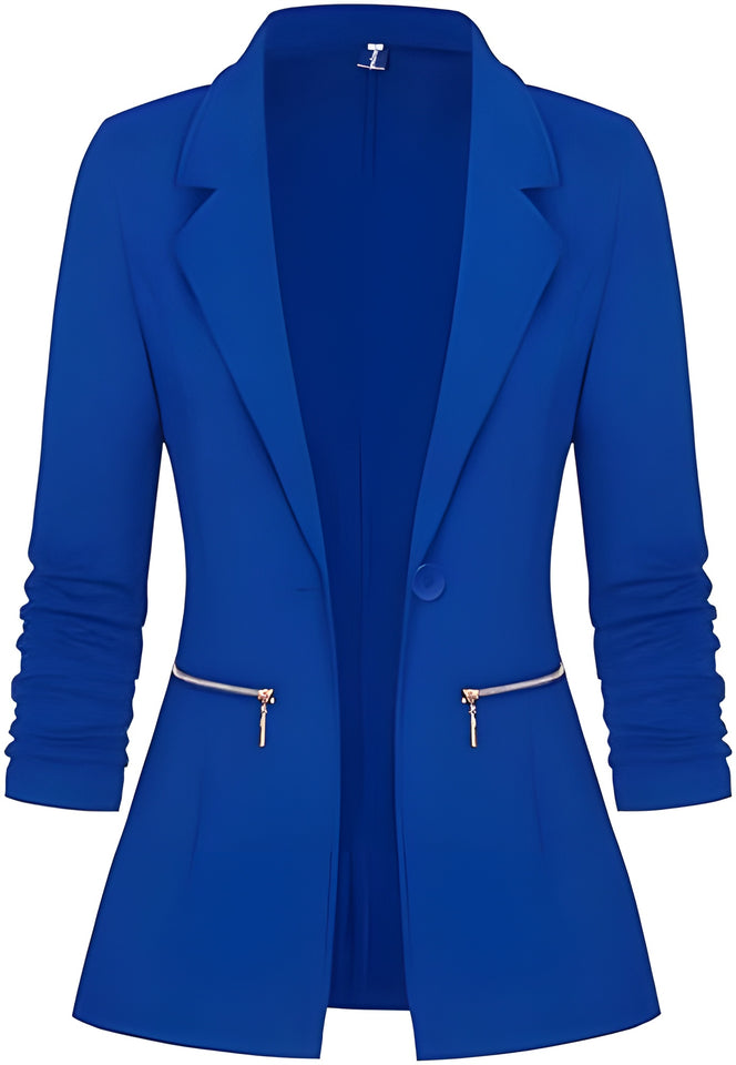Women's Long Sleeve Blazer Open Front Cardigan Jacket Work Office Blazer with Zipper Pockets S-3XL