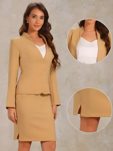 2pc Business Collarless Blazer and Formal Pencil Skirt Suit Sets