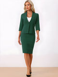 2 Pieces Collarless 3/4 Sleeves Blazer and Pencil Skirt Office Work Business Suit Set