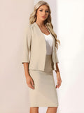 2 Pieces Collarless 3/4 Sleeves Blazer and Pencil Skirt Office Work Business Suit Set