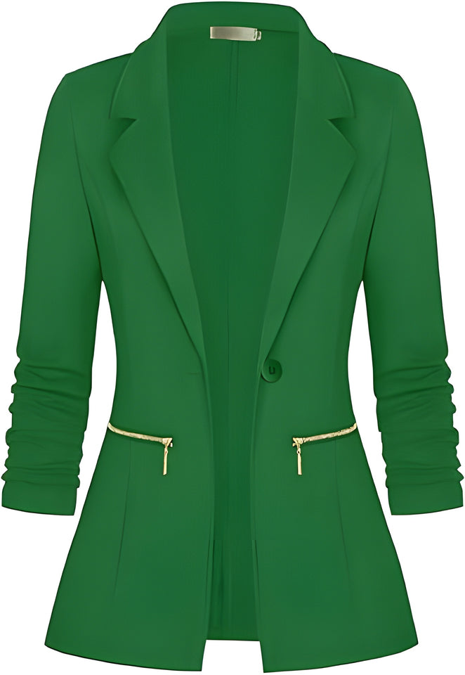 Women's Long Sleeve Blazer Open Front Cardigan Jacket Work Office Blazer with Zipper Pockets S-3XL