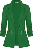 Women's Long Sleeve Blazer Open Front Cardigan Jacket Work Office Blazer with Zipper Pockets S-3XL