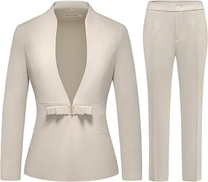 Women's Business Pant Suit Set 2 Piece Slim Fit Blazer Jacket One Button Buckle Closure Lady Work Suit for Office