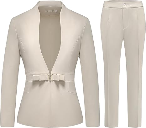 Women's Business Pant Suit Set 2 Piece Slim Fit Blazer Jacket One Button Buckle Closure Lady Work Suit for Office