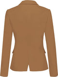 Womens Notched Lapel Pockets Button Work Office Blazer Jacket Suit