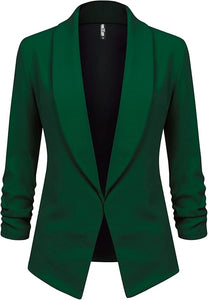 Women 3/4 Sleeve Blazer Open Front Cardigan Jacket Work Office Blazer Green