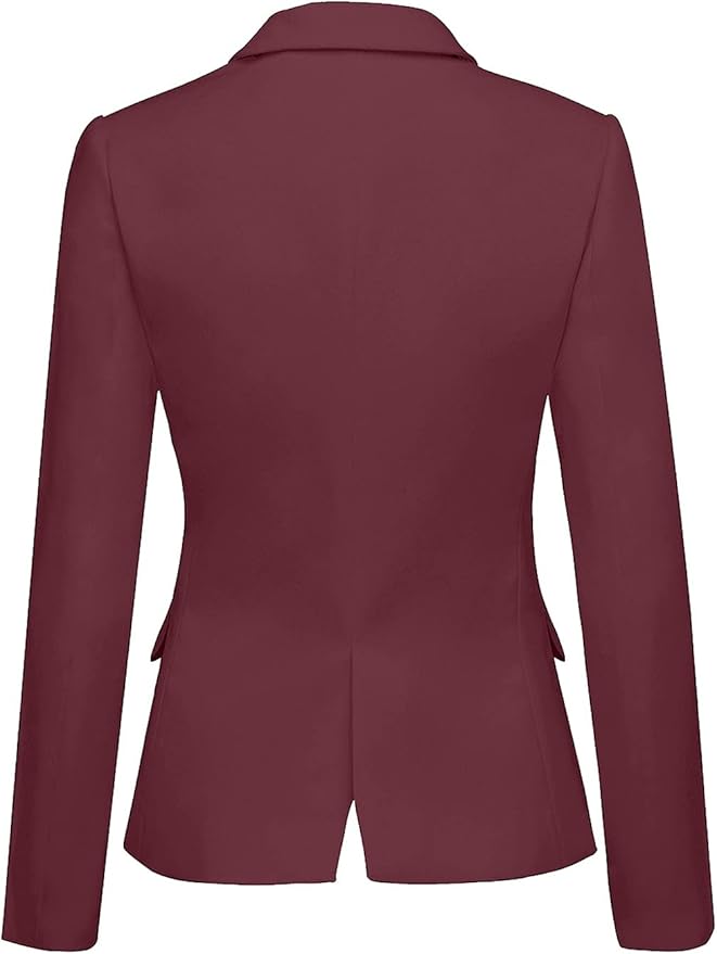 Womens Notched Lapel Pockets Button Work Office Blazer Jacket Suit