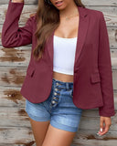 Womens Notched Lapel Pockets Button Work Office Blazer Jacket Suit