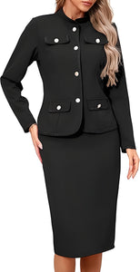 Women 2 Piece Business Suit Elegant Blazer Jacket and Skirt Sets Work Formal Office Clothes Suits