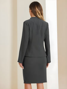 2pc Business Collarless Blazer and Formal Pencil Skirt Suit Sets