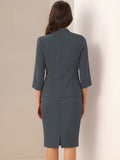 2 Pieces Collarless 3/4 Sleeves Blazer and Pencil Skirt Office Work Business Suit Set