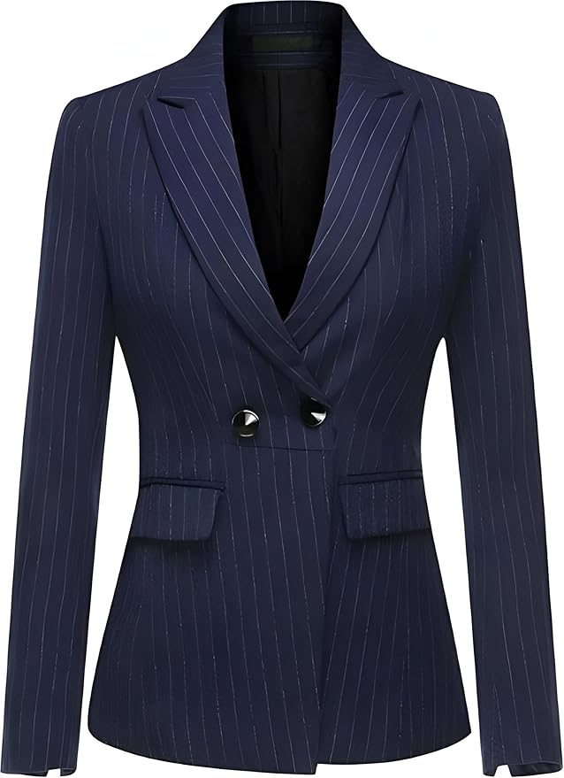 Women′s 2 Piece Office Lady Stripes Business Suit Set Slim Fit Blazer Jacket Pant for Work Professional