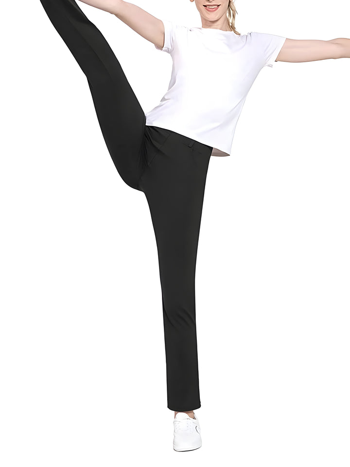 Women Casual Stretchy Pants Work Business Slacks Dress Pants Straight Leg Trousers with Pockets Black