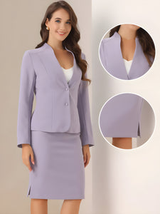 2pc Business Collarless Blazer and Formal Pencil Skirt Suit Sets