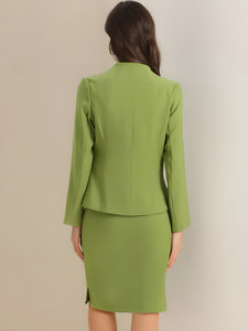 2pc Business Collarless Blazer and Formal Pencil Skirt Suit Sets