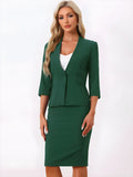 2 Pieces Collarless 3/4 Sleeves Blazer and Pencil Skirt Office Work Business Suit Set