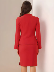 2pc Business Collarless Blazer and Formal Pencil Skirt Suit Sets