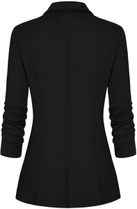 Women's Long Sleeve Blazer Open Front Cardigan Jacket Work Office Blazer with Zipper Pockets S-3XL