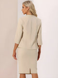 2 Pieces Collarless 3/4 Sleeves Blazer and Pencil Skirt Office Work Business Suit Set